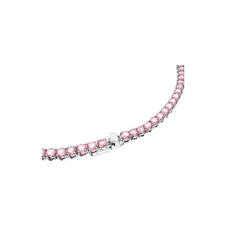 Swarovski Rhodium Plated Round Cut Pink Matrix Tennis Necklace