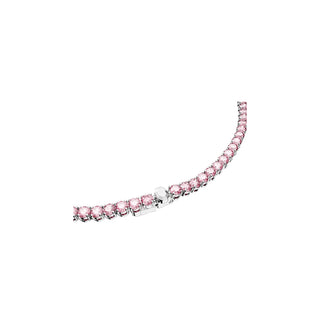 Swarovski Rhodium Plated Matrix Tennis Round Cut Pink Necklace