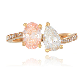 18ct Rose Gold 1.66ct Laboratory Grown Pink and White Diamond Toi et Moi Ring