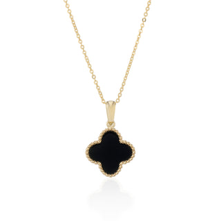 9ct Yellow Gold Single Onyx Clover Necklace