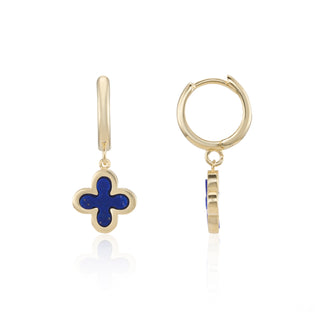 9ct Yellow Gold Lapis Lazuli Clover Hoop Earrings