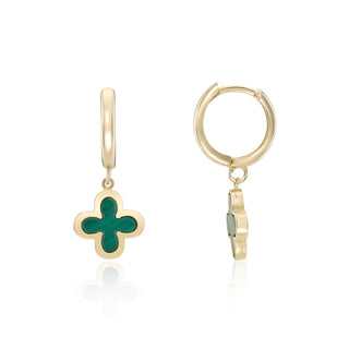 9ct Yellow Gold Malachite Clover Hoop Earrings