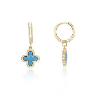 9ct Yellow Gold Turquoise Clover Hoop Earrings