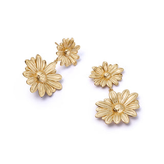 Daisy London Yellow Gold Plated Double Daisy Drop Earrings