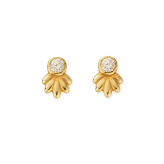 Chlobo Yellow Gold Plated Glistening Flower Bud Stud Earrings