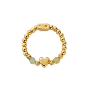 Chlobo Yellow Gold Plated New Love Aventurine Ring - Size M