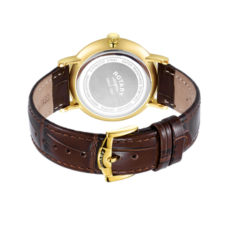 Rotary 37mm Gold Dress Quartz Watch with a Brown Leather Strap