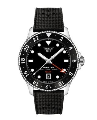 Tissot 40mm Seastar GMT 1000 Quartz Watch with a Black Rubber Strap