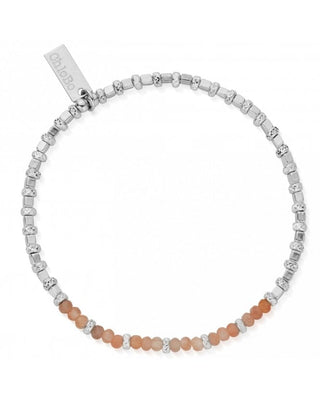 Chlobo Silver Peach Moonstone Sparkle Cube Bracelet