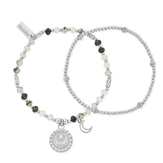 Chlobo Silver Rising Woman Black Rutilated Quartz Bracelet Set