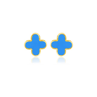 9ct Yellow Gold Turquoise Clover Stud Earrings