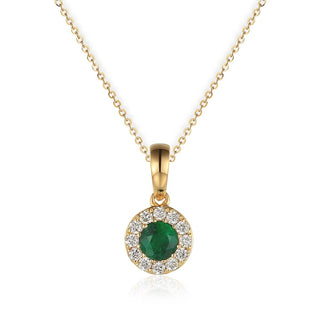 A&S Birthstone Collection 9ct Yellow Gold Emerald And Diamond May Birthstone Necklace