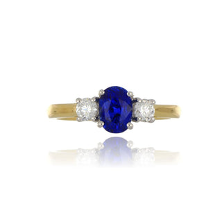 18ct Yellow Gold 1.32ct Oval Cut Sapphire And Diamond 3 Stone Ring