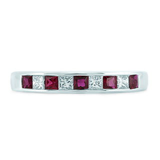 18ct White Gold Ruby And Diamond Half Eternity Ring