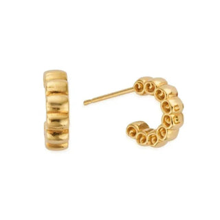 Chlobo Yellow Gold Plated Ruffle Huggy Hoop Earrings