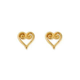 Chlobo Yellow Gold Plated Scroll Heart Stud Earrings