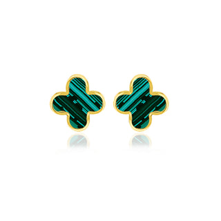 9ct Yellow Gold Malachite Clover Stud Earrings