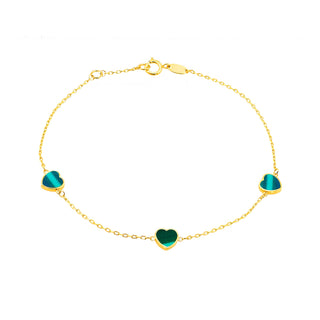 9ct Yellow Gold Malachite Heart Bracelet