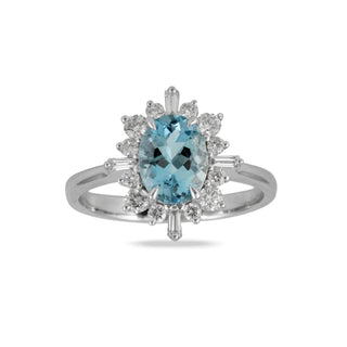 18ct White Gold Aquamarine And Diamond Cluster Ring