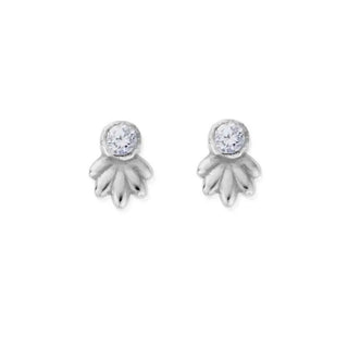 Chlobo Silver Glistening Flower Bud Stud Earrings