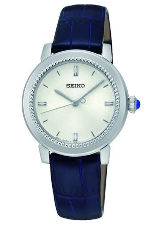 Seiko Ladies Quartz Watch With A Blue Leather Strap