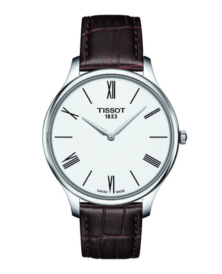 Tissot Gents White Quartz Watch With A Brown Leather Strap