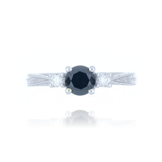 18ct White Gold 0.68ct Black Diamond 3 Stone Ring