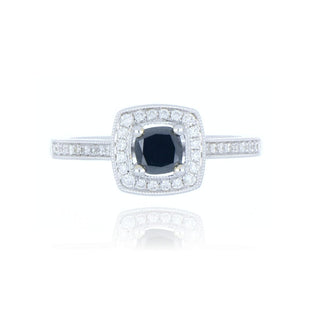 18ct White Gold 0.55ct Black Diamond Cluster Ring With Stone Set Shoulders