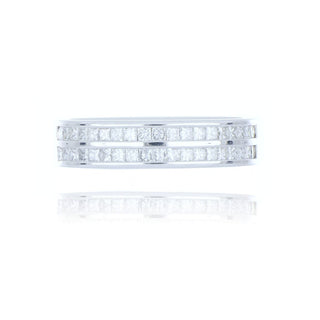 9ct White Gold 0.75ct Diamond Two Row Half Eternity Ring