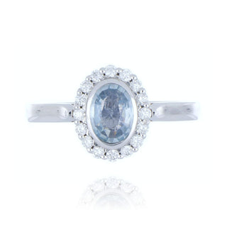 18ct White Gold Oval Cut Sapphire And Diamond Cluster Ring