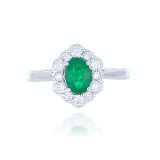 18ct White Gold 0.64ct Emerald And Diamond Cluster Ring