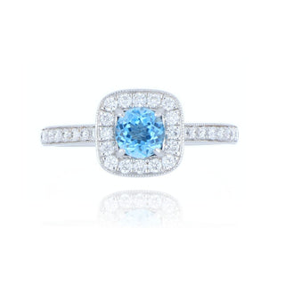 9ct White Gold Blue Topaz And Diamond Cluster Ring