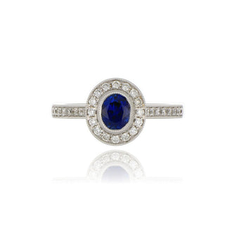 18ct White Gold Sapphire And Diamond Cluster Ring With Stone Set Shoulders