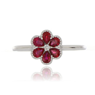 18ct White Gold Ruby And Diamond Flower Ring