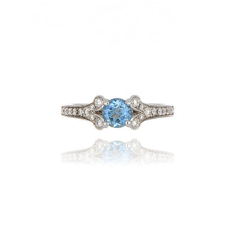 18ct White Gold Aquamarine And Diamond Cluster Ring With Split Shoulders