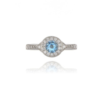 18ct White Gold Aquamarine And Diamond Grain Set Ring