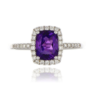 18ct White Gold Radiant Cut Amethyst And Diamond Ring