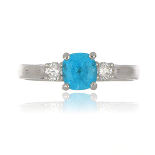 18ct White Gold Paraiba Tourmaline And Diamond 3 Stone Ring