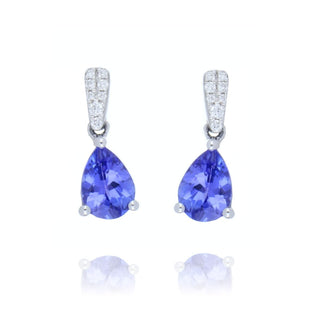 18ct White Gold Pear Cut Tanzanite And Diamond Drop Earrings