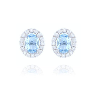 18ct White Gold 1.44ct Aquamarine And Diamond Cluster Stud Earrings