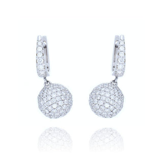 18ct White Gold 3.18ct Diamond Set Drop Ball Earrings