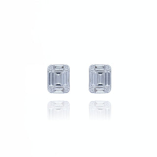 18ct White Gold Baguette Cut Diamond Stud Earrings