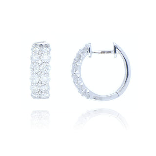 18ct White Gold 2 Row Diamond Hinged Hoop Earrings