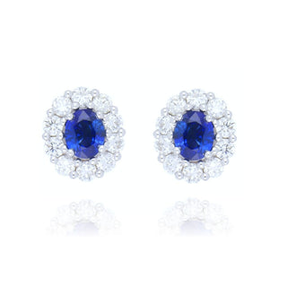 18ct White Gold 0.90ct Sapphire And Diamond Cluster Stud Earrings