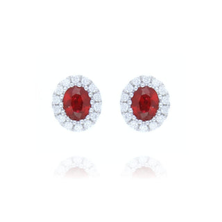 18ct White Gold Oval Cut Ruby And Diamond Cluster Earrings