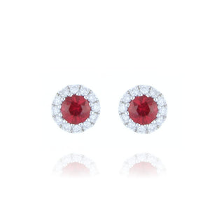 18ct White Gold Ruby And Diamond Cluster Stud Earrings