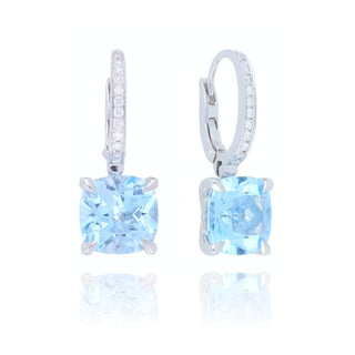 18ct White Gold 5.35ct Blue Topaz And Diamond Hook Earrings