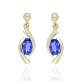 9ct Yellow Gold Oval Eye Tanzanite Drop Earrings