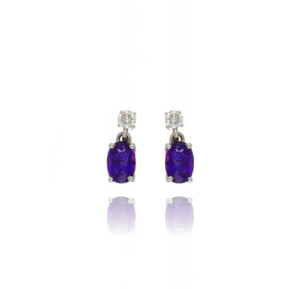 18ct White Gold Oval Cut Amethyst And Diamond Drop Earrings