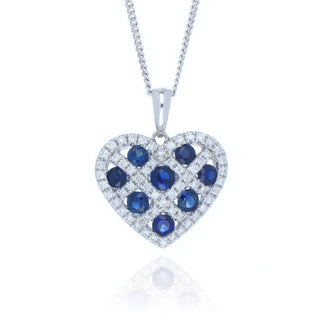 18ct White Gold Sapphire And Diamond Lattice Heart Necklace